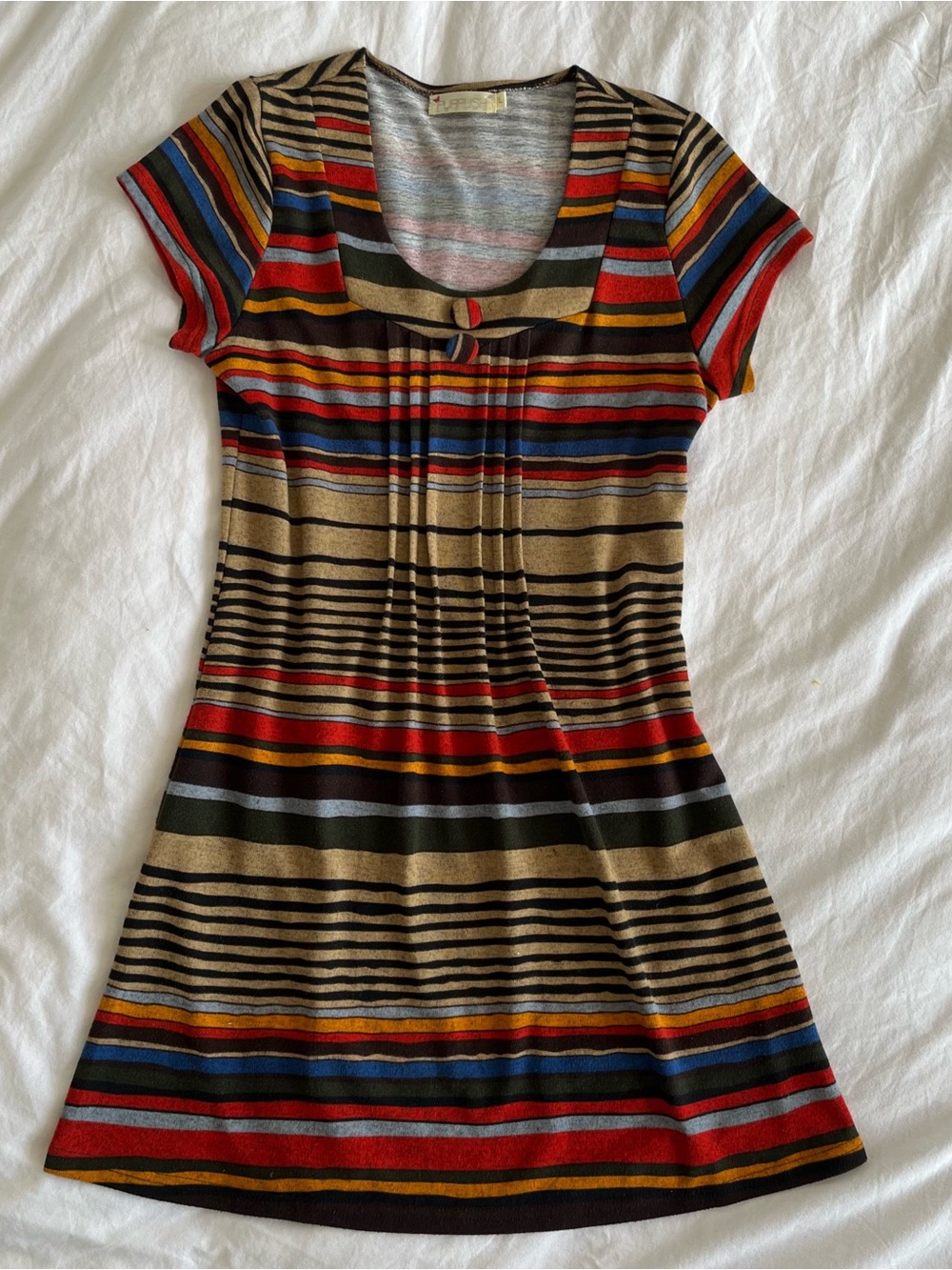 Striped Knit Babydoll Dress with Twee Button Details